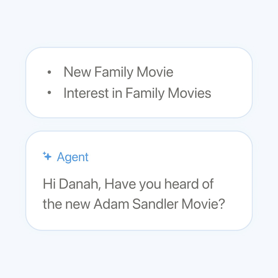 Chat about a new family movie, with the agent asking Danah if she's heard about the new Adam Sandler release.